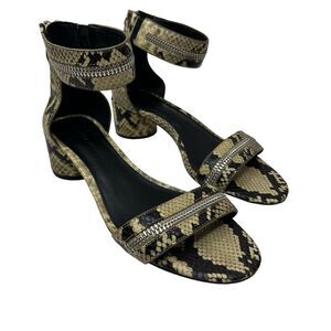 Rebecca Minkoff Ortenne Too Snake Sandals Size 8 Tan Black Zipper Trim